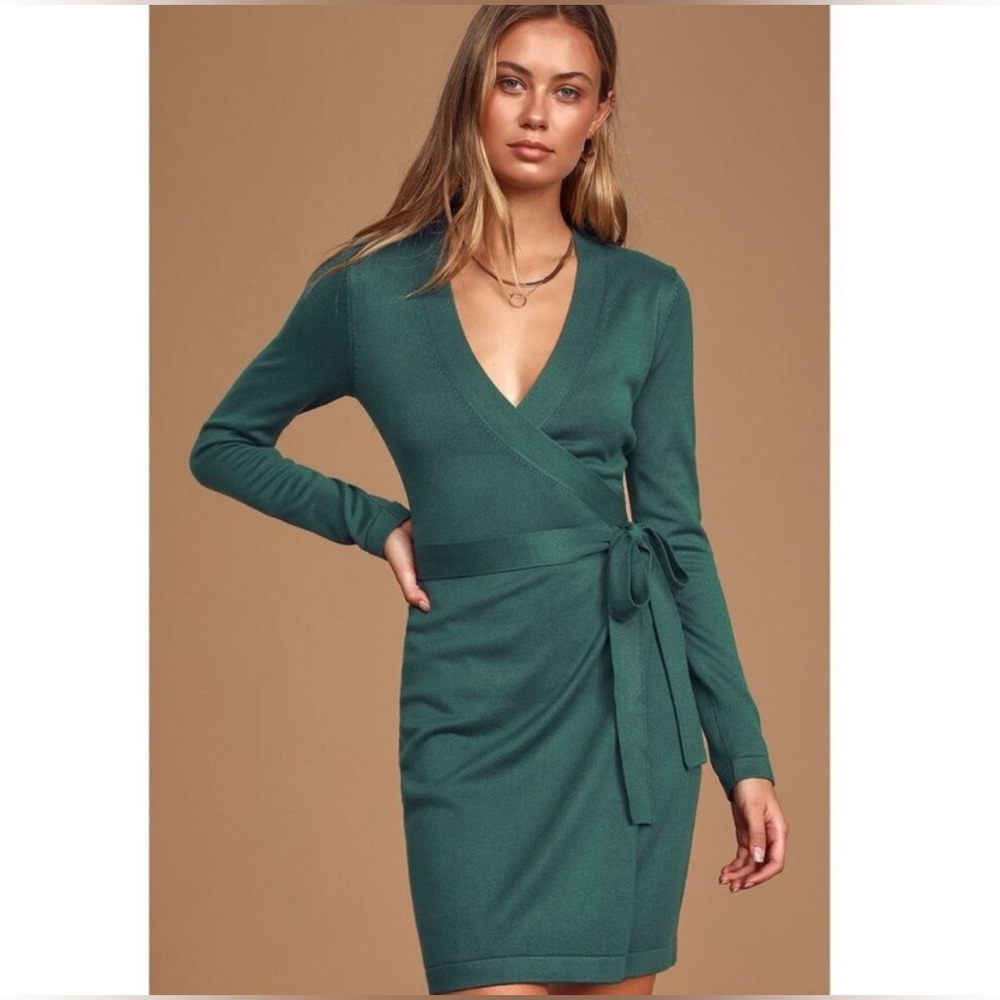 Lulu’s Literally Lover Forest Green Wrap Dress